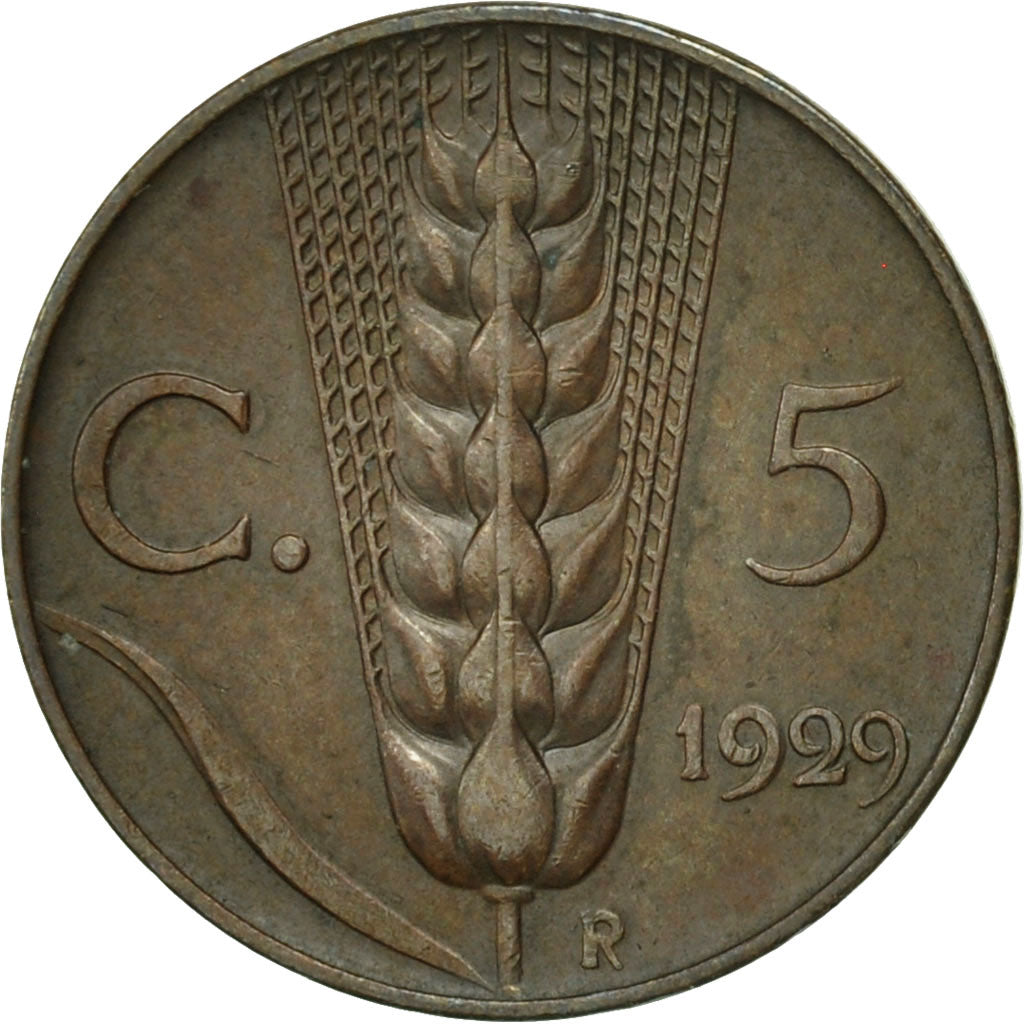 Coin, Italy, Vittorio Emanuele III, 5 Centesimi, 1929, Rome, EF(40-45), Bronze
