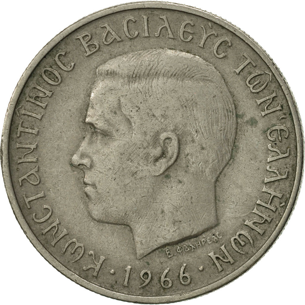 Greece, Constantine II, 2 Drachmai, 1966, AU(55-58), Copper-nickel, KM:90