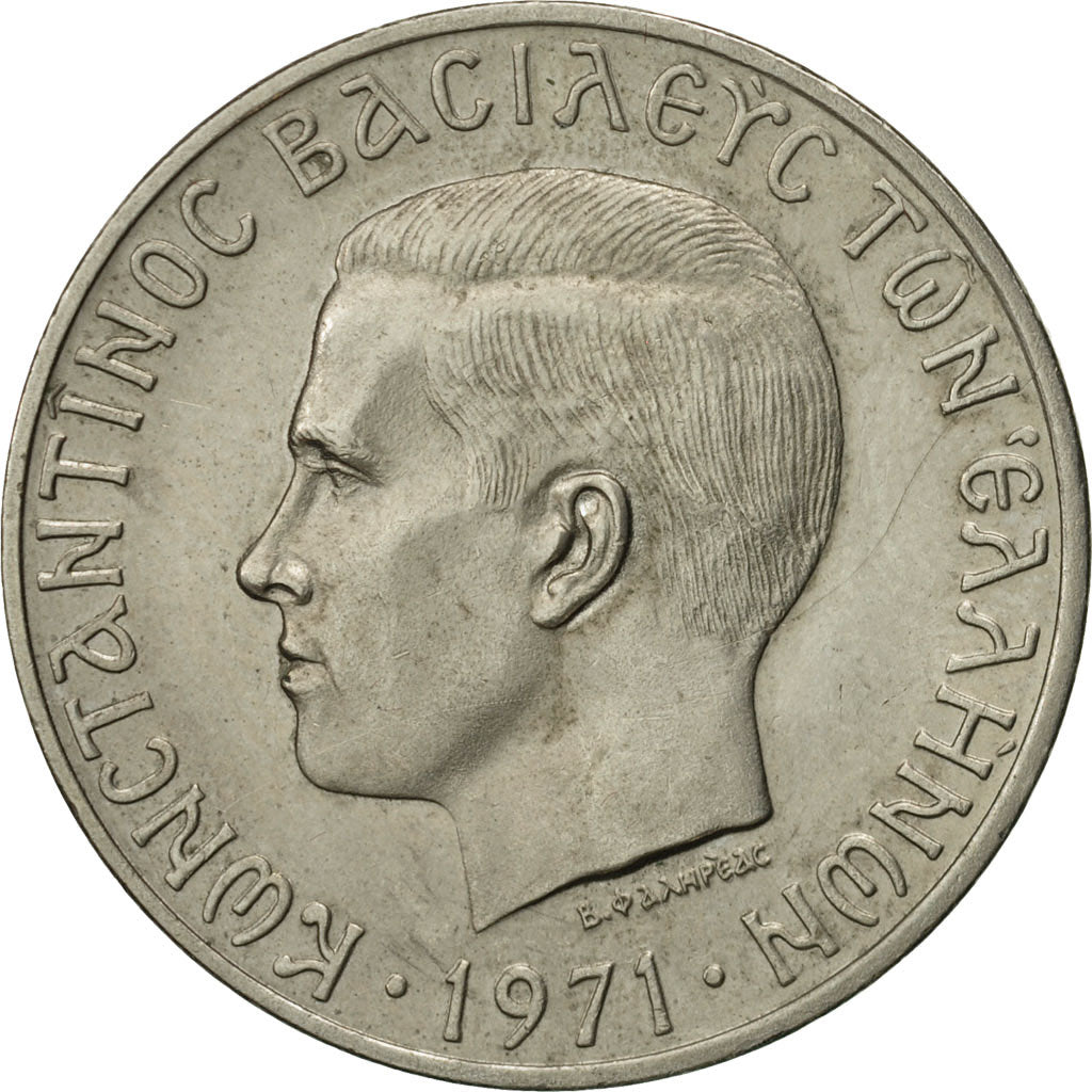 Greece, Constantine II, 10 Drachmai, 1971, AU(55-58), Copper-nickel, KM:101