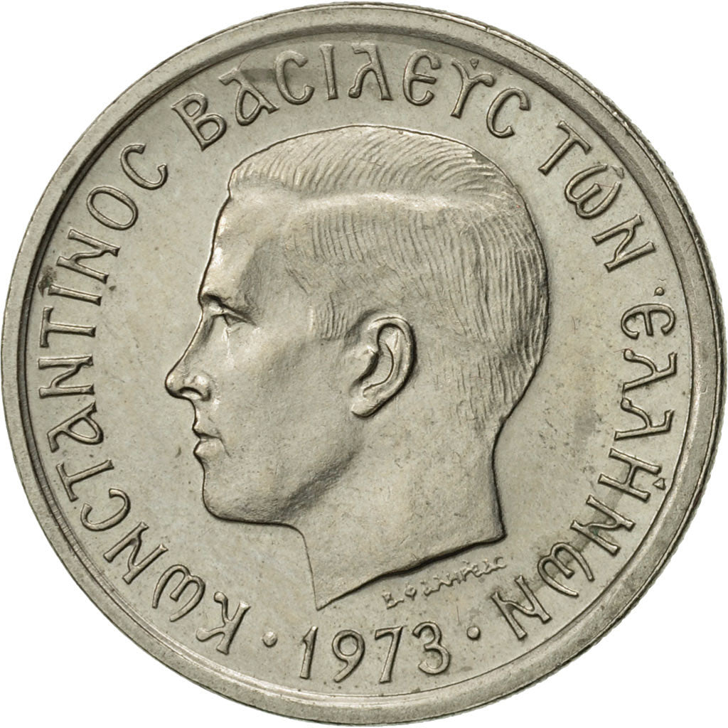 Coin, Greece, Constantine II, 2 Drachmai, 1973, AU(55-58), Copper-nickel, KM:99
