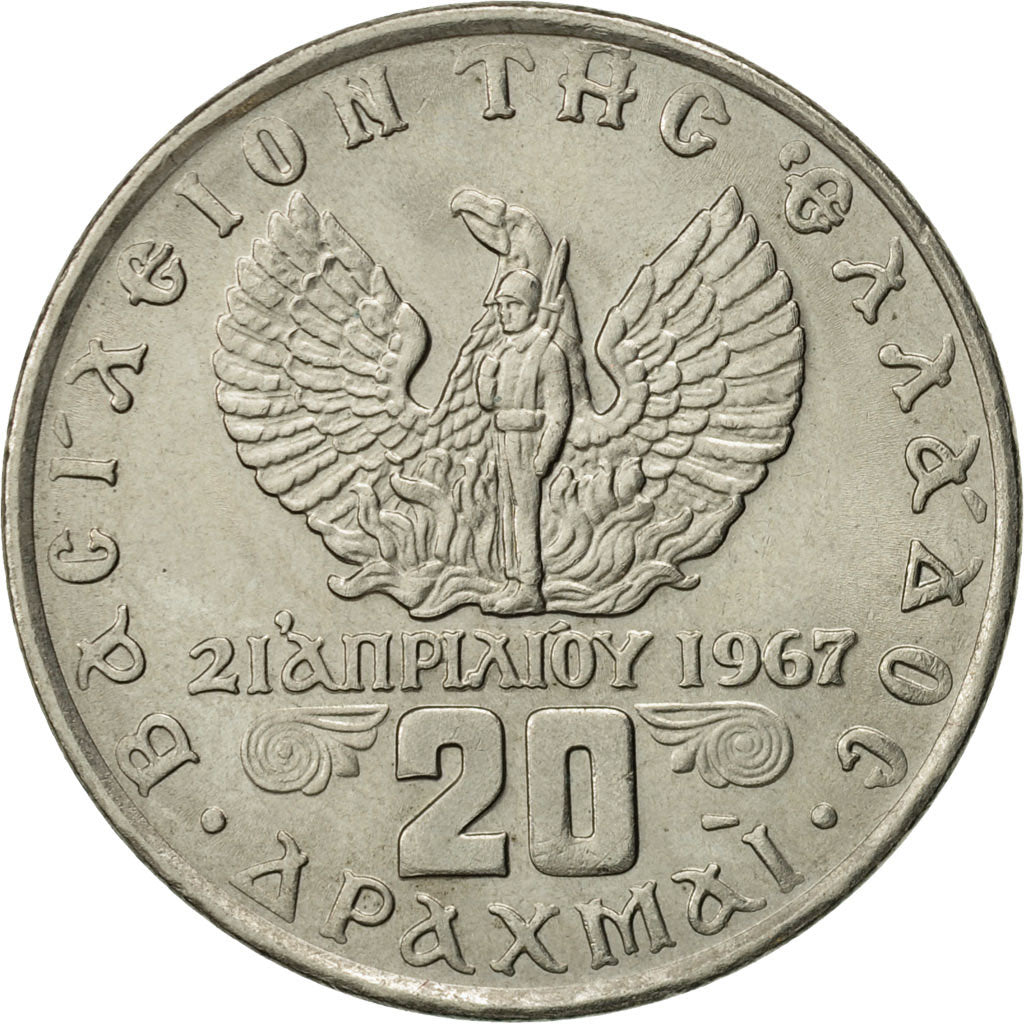 Greece, Constantine II, 20 Drachmai, 1973, AU(55-58), Copper-nickel, KM:111