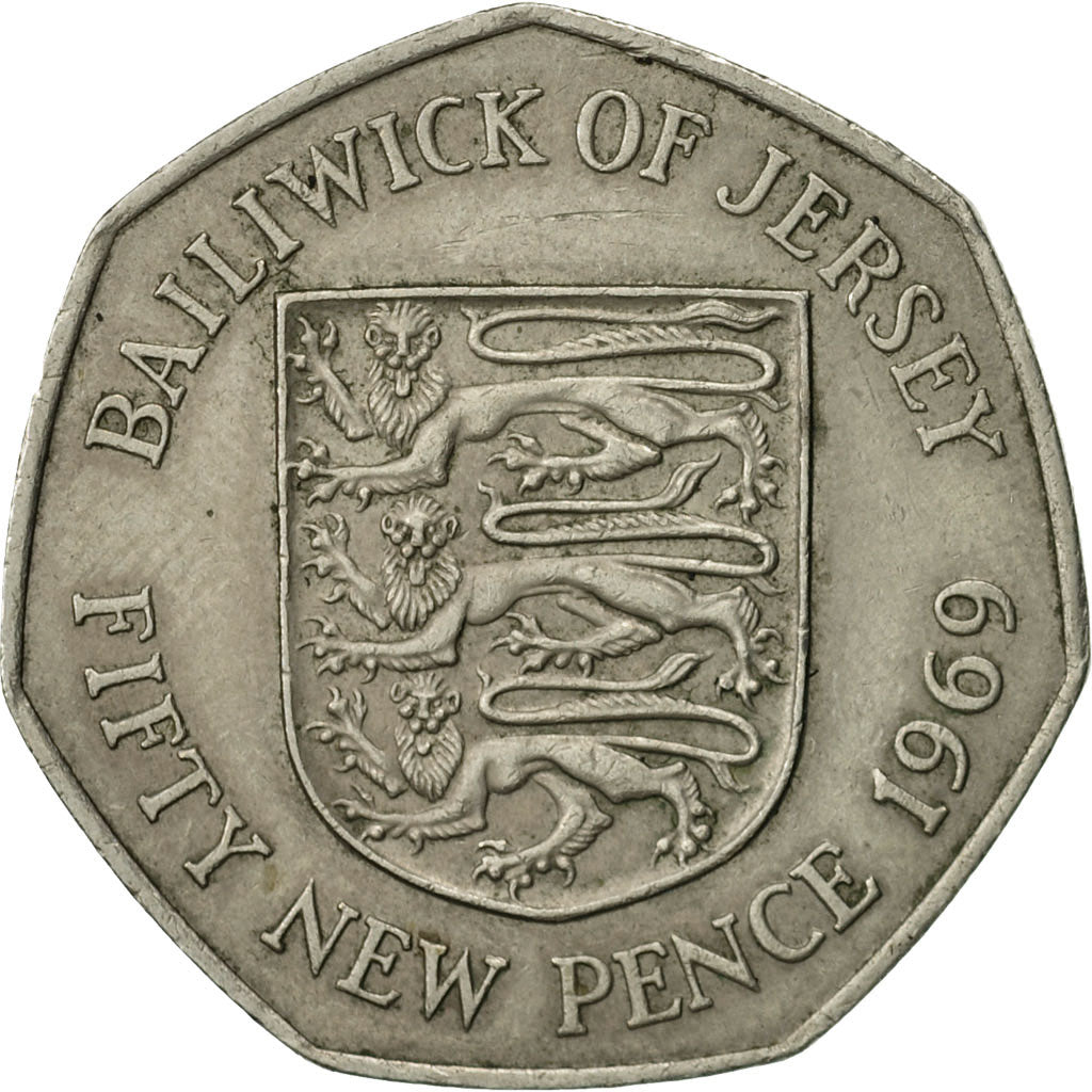 Coin, Jersey, Elizabeth II, 50 New Pence, 1969, AU(55-58), Copper-nickel, KM:34