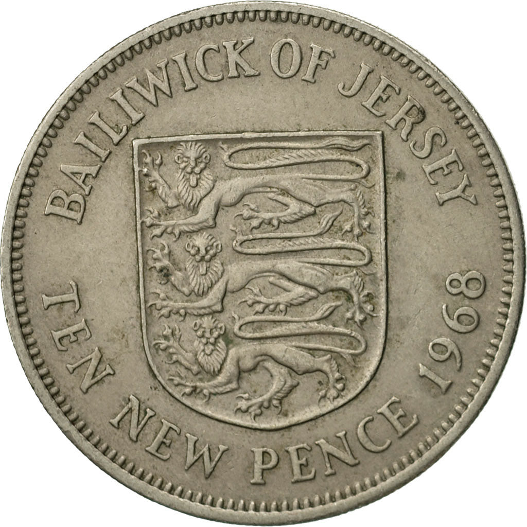 Moneda, Jersey, Elizabeth II, 10 New Pence, 1968, EBC, Cobre - níquel, KM:33