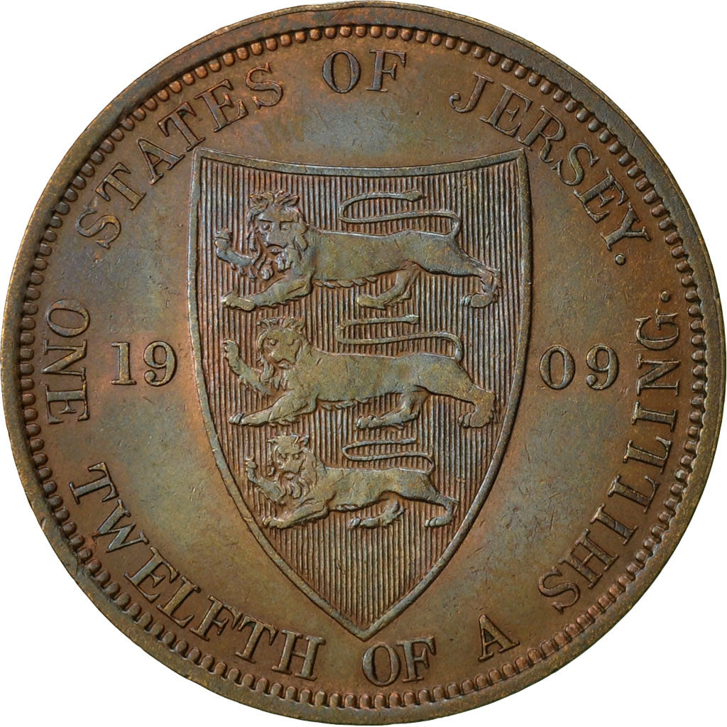 Jersey, Edward VII, 1/12 Shilling, 1909, EF(40-45), Bronze, KM:10