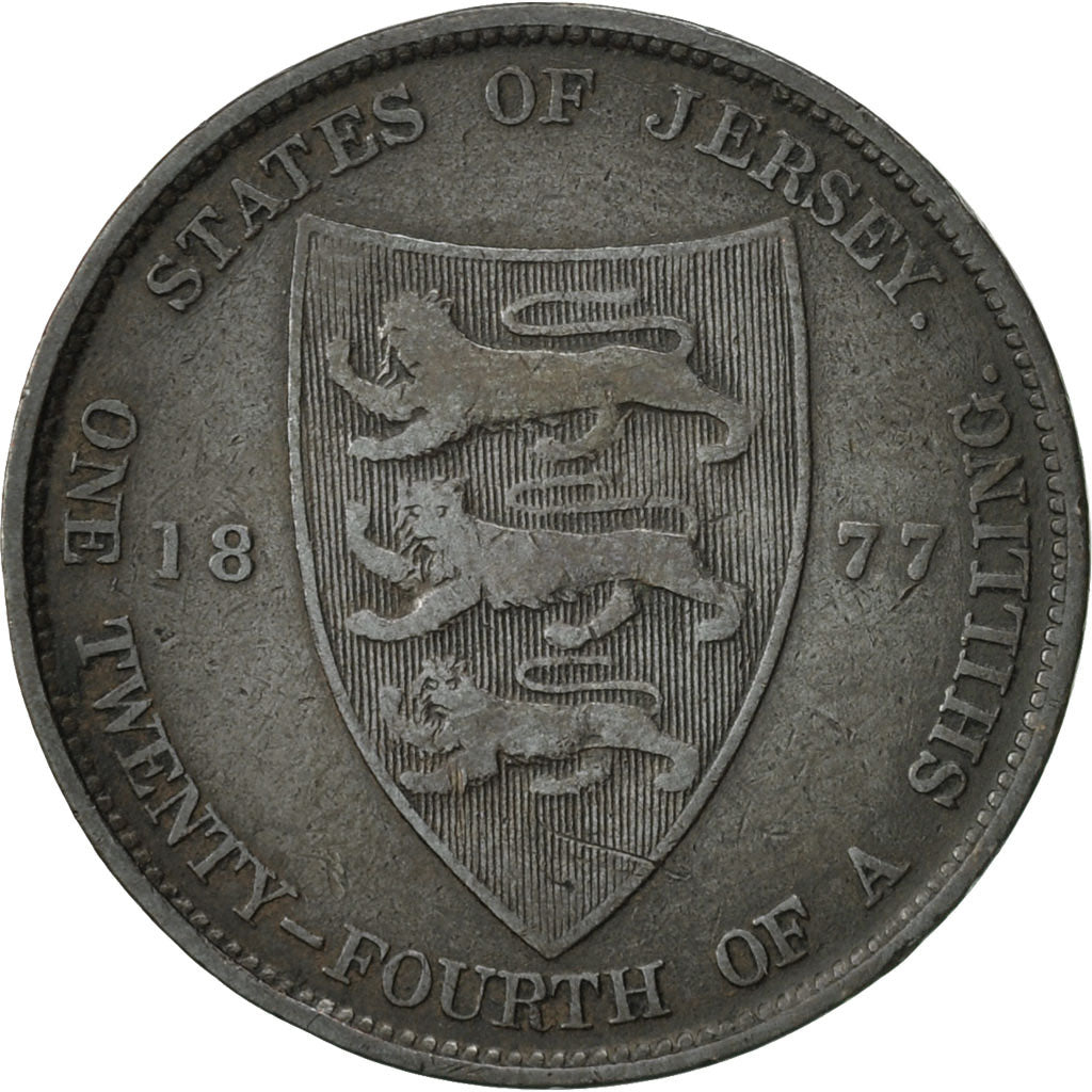Jersey, Victoria, 1/24 Shilling, 1877, AU(50-53), Bronze, KM:7