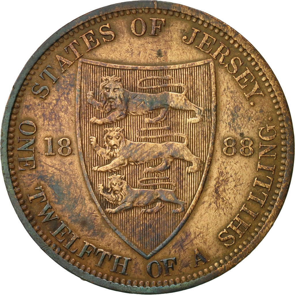 Jersey, Victoria, 1/12 Shilling, 1888, EF(40-45), Bronze, KM:8