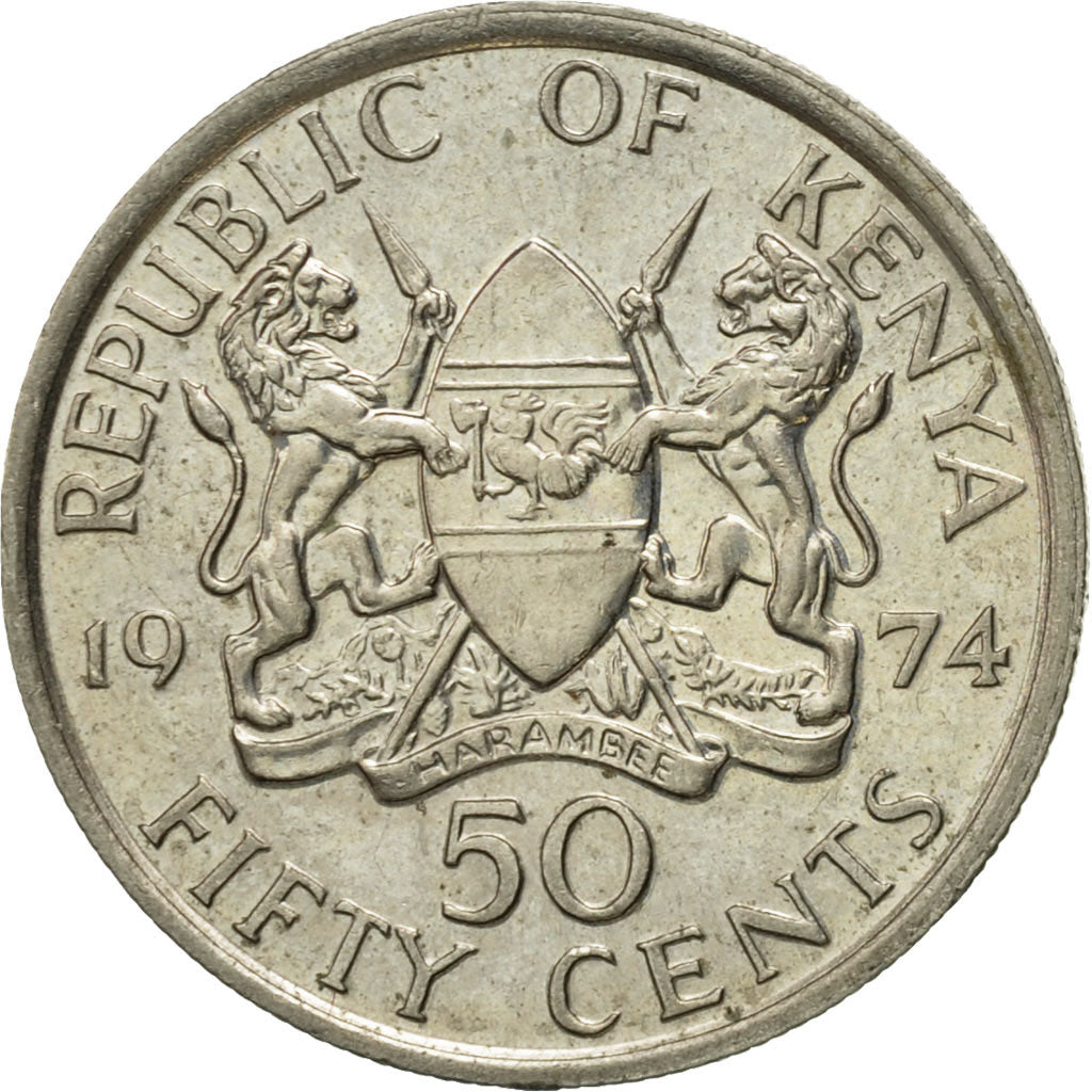 Coin, Kenya, 50 Cents, 1974, AU(50-53), Copper-nickel, KM:13