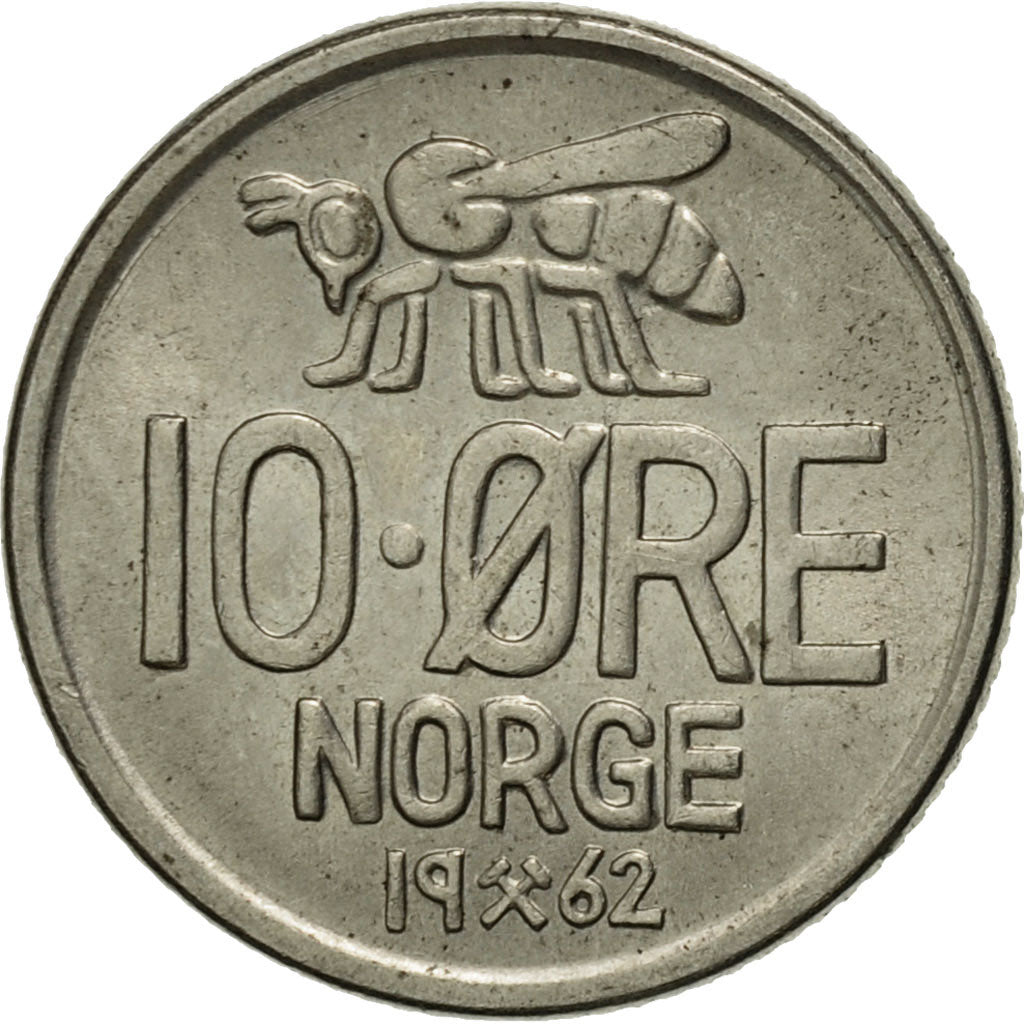 Coin, Norway, Olav V, 10 Öre, 1962, AU(55-58), Copper-nickel, KM:411