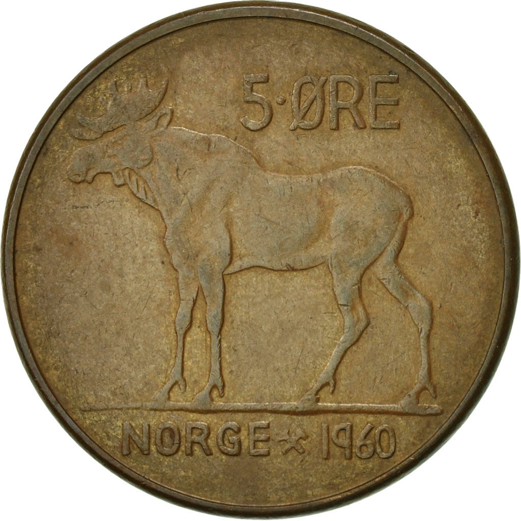 Norway, Olav V, 5 Öre, 1960, AU(50-53), Bronze, KM:405