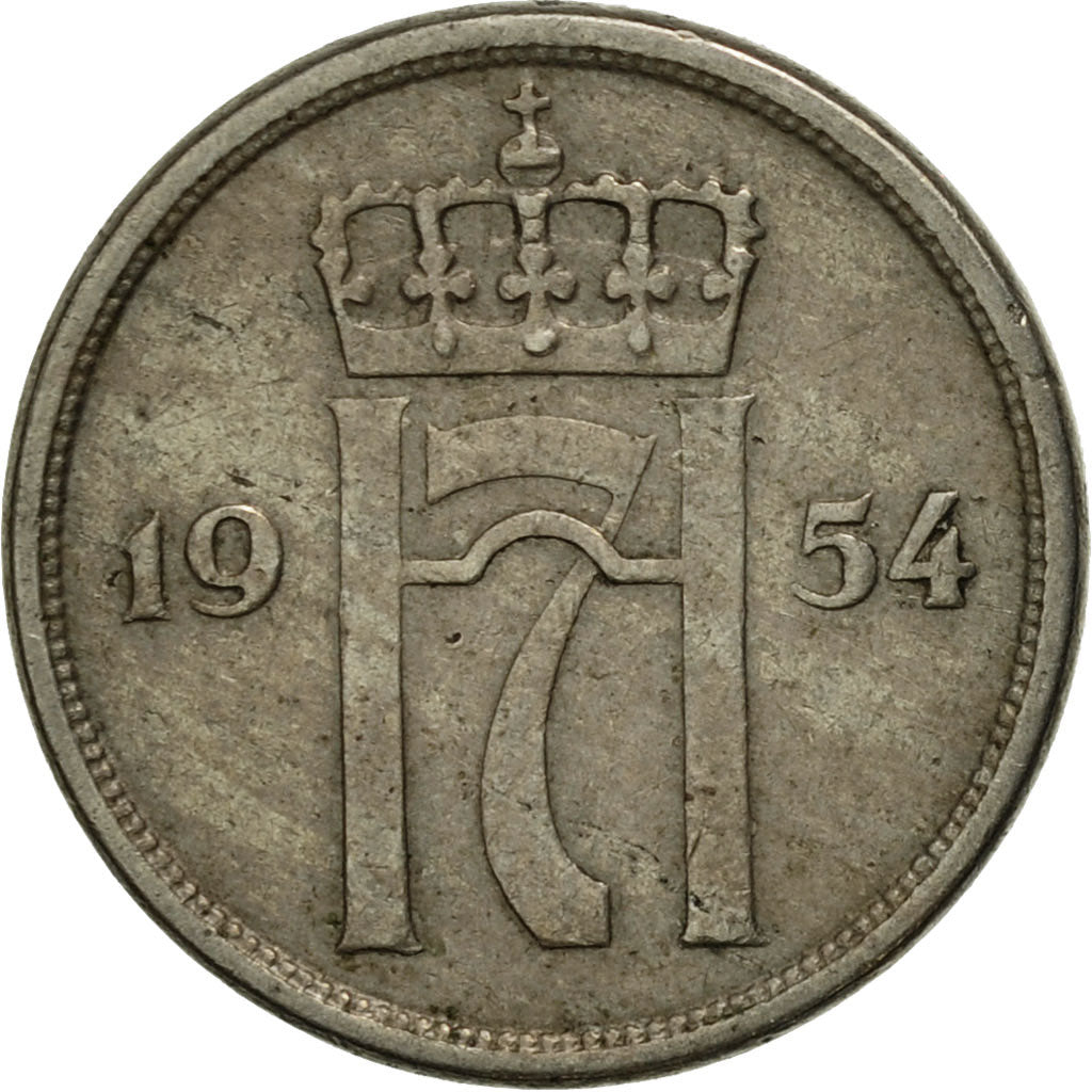 Coin, Norway, Haakon VII, 10 Öre, 1954, AU(50-53), Copper-nickel, KM:396