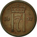 Moneda, Noruega, Haakon VII, Ore, 1952, MBC+, Bronce, KM:367
