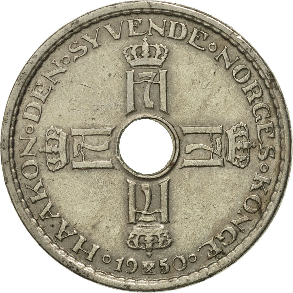 Coin, Norway, Haakon VII, Krone, 1950, AU(50-53), Copper-nickel, KM:385