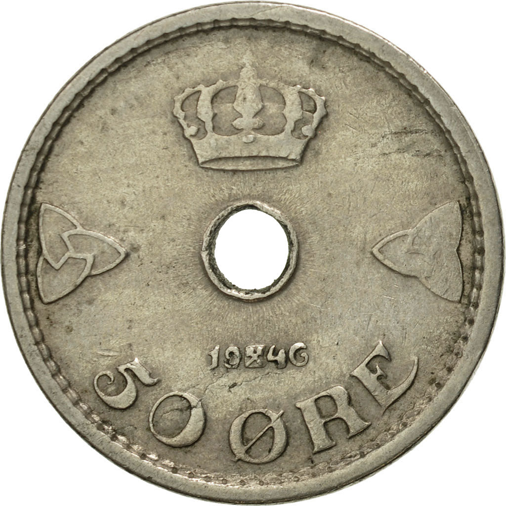Norway, Haakon VII, 50 Öre, 1946, AU(50-53), Copper-nickel, KM:386