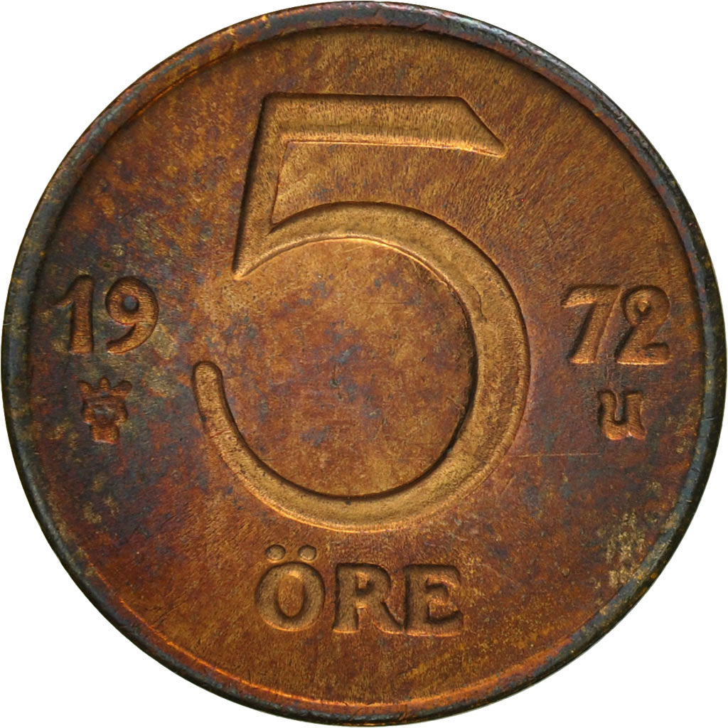 Coin, Sweden, Gustaf VI, 5 Öre, 1972, EF(40-45), Bronze, KM:845