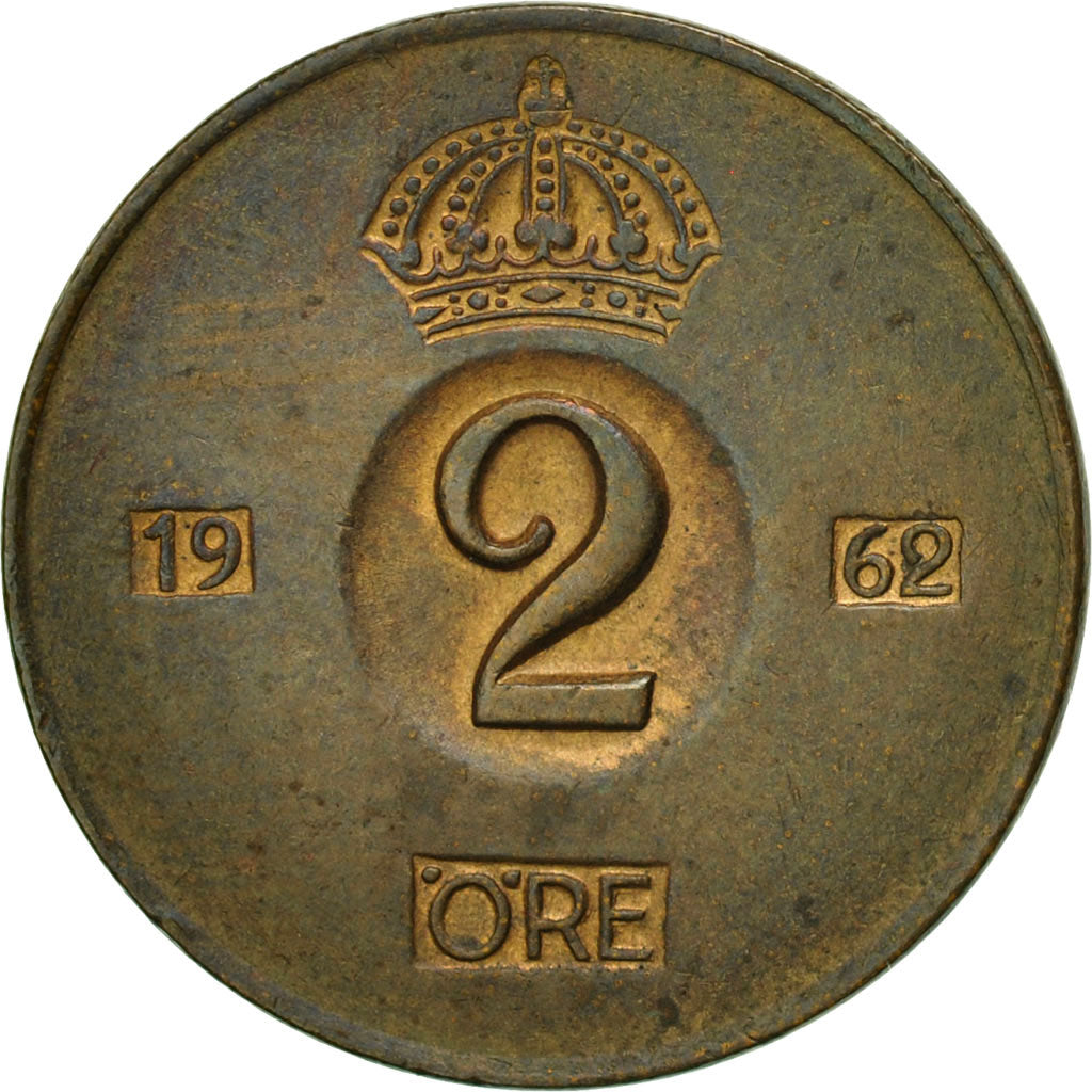 Coin, Sweden, Gustaf VI, 2 Öre, 1962, EF(40-45), Bronze, KM:821