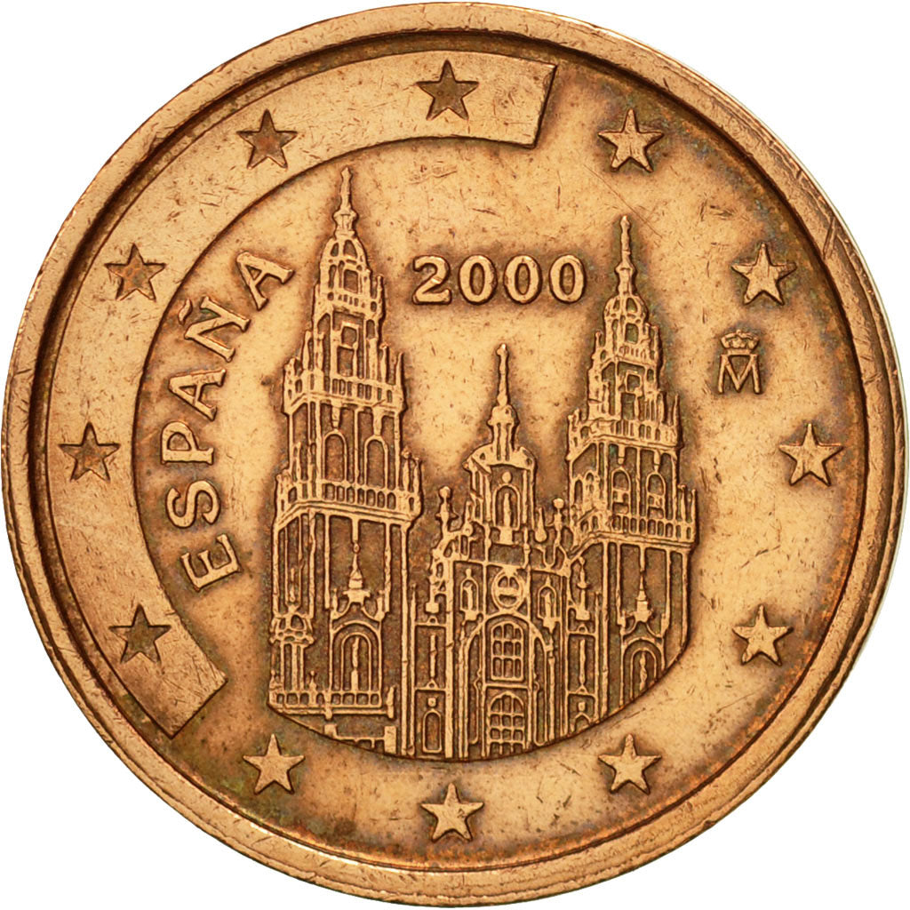 Spain, 2 Euro Cent, 2000, MS(60-62), Copper Plated Steel, KM:1041