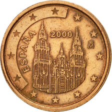 Spain, 2 Euro Cent, 2000, MS(60-62), Copper Plated Steel, KM:1041