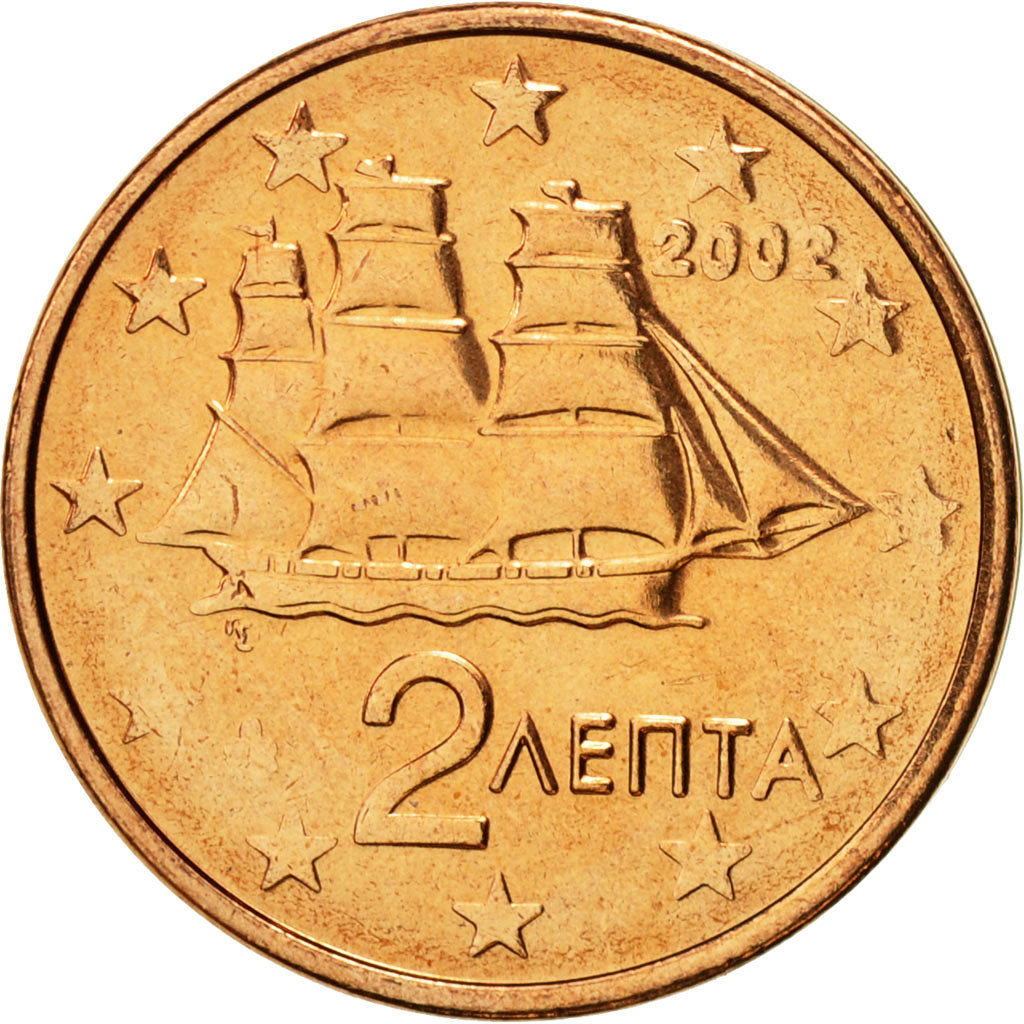 Greece, 2 Euro Cent, 2002, MS(60-62), Copper Plated Steel, KM:182