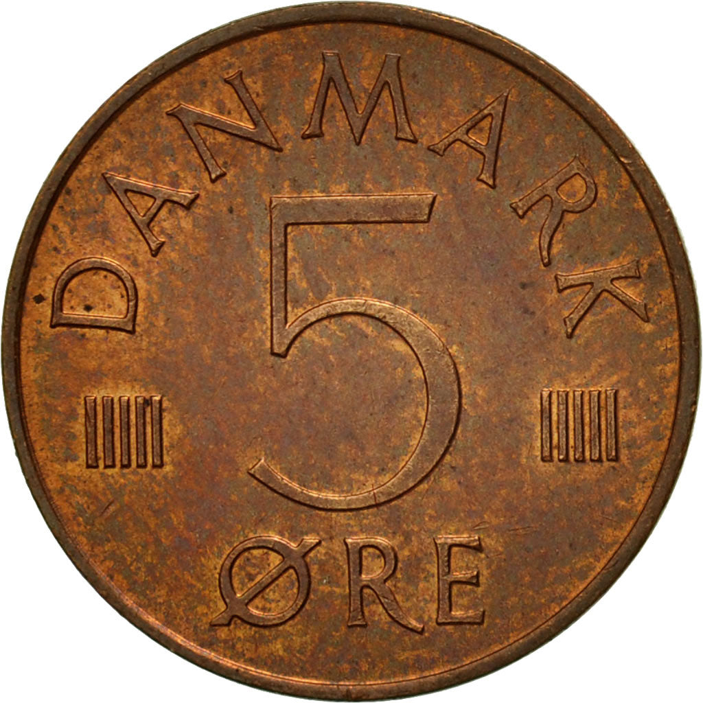 Coin, Denmark, Margrethe II, 5 Öre, 1976, Copenhagen, MS(63), Copper Clad Iron