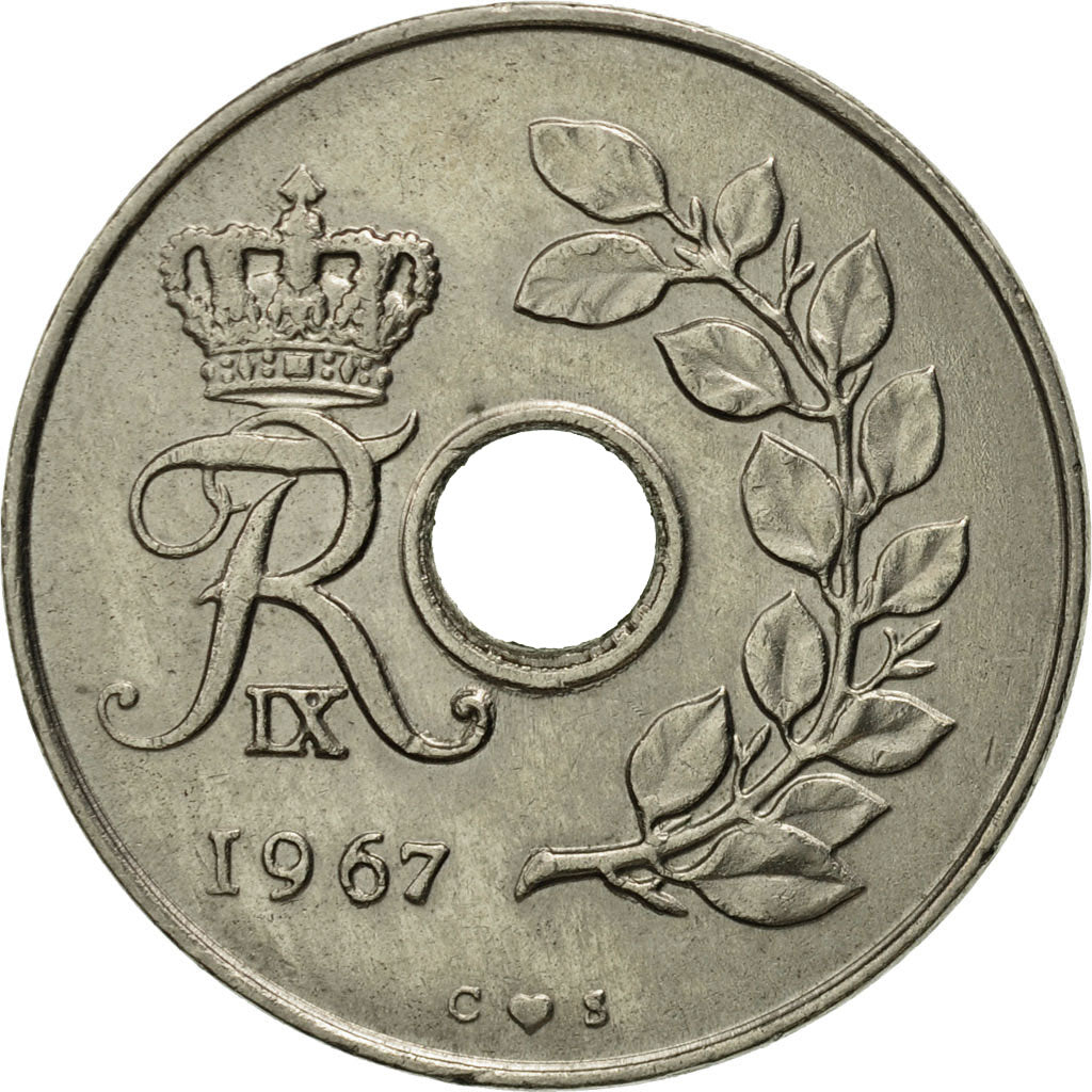 Coin, Denmark, Frederik IX, 25 Öre, 1967, Copenhagen, MS(63), Copper-nickel