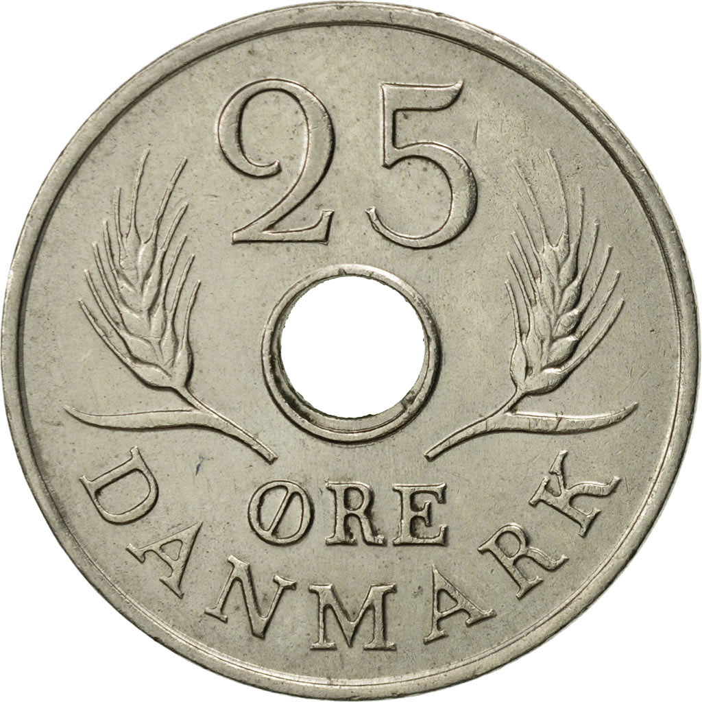 Coin, Denmark, Frederik IX, 25 Öre, 1967, Copenhagen, MS(63), Copper-nickel