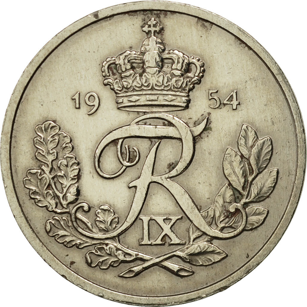 Coin, Denmark, Frederik IX, 25 Öre, 1954, Copenhagen, EF(40-45), Copper-nickel