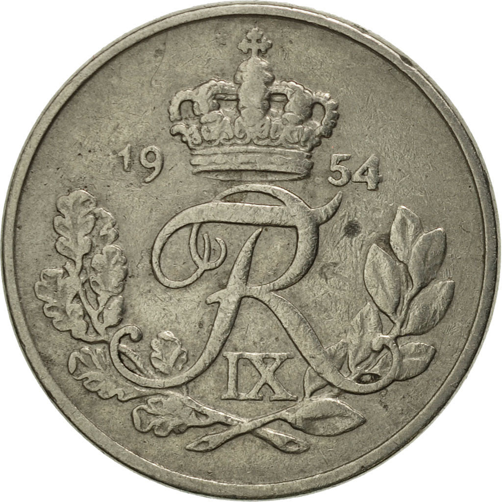 Coin, Denmark, Frederik IX, 10 Öre, 1954, Copenhagen, EF(40-45), Copper-nickel