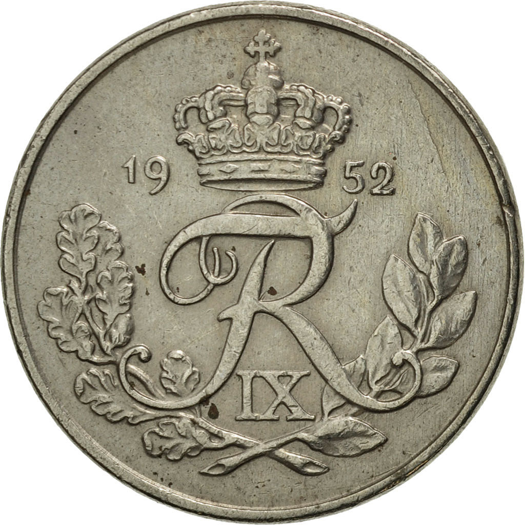 Coin, Denmark, Frederik IX, 10 Öre, 1952, Copenhagen, EF(40-45), Copper-nickel