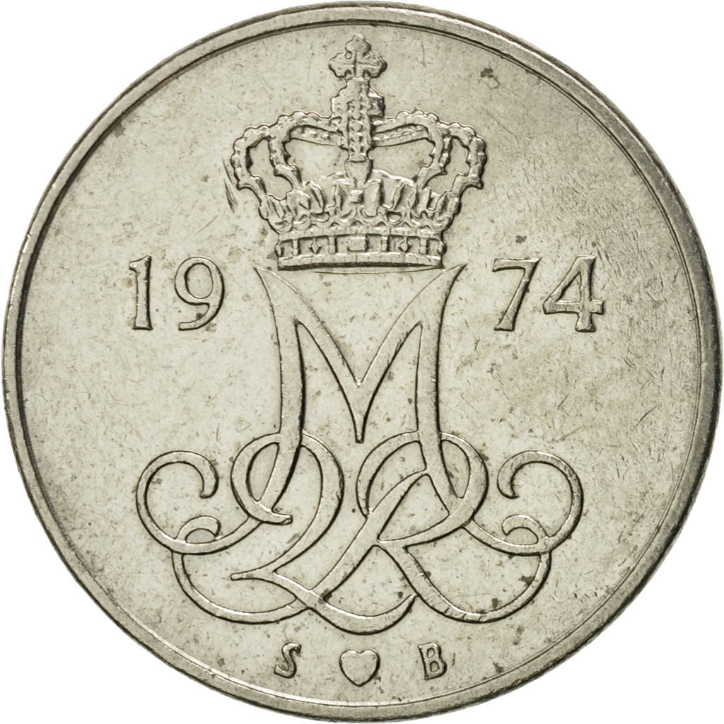 Coin, Denmark, Margrethe II, 10 Öre, 1974, Copenhagen, EF(40-45)