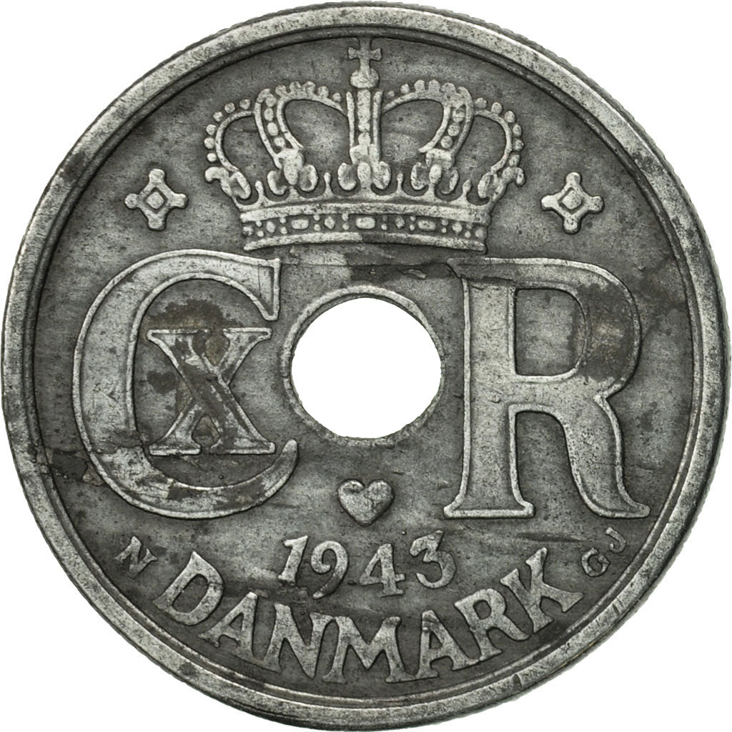 Coin, Denmark, Christian X, 25 Öre, 1943, Copenhagen, EF(40-45), Zinc