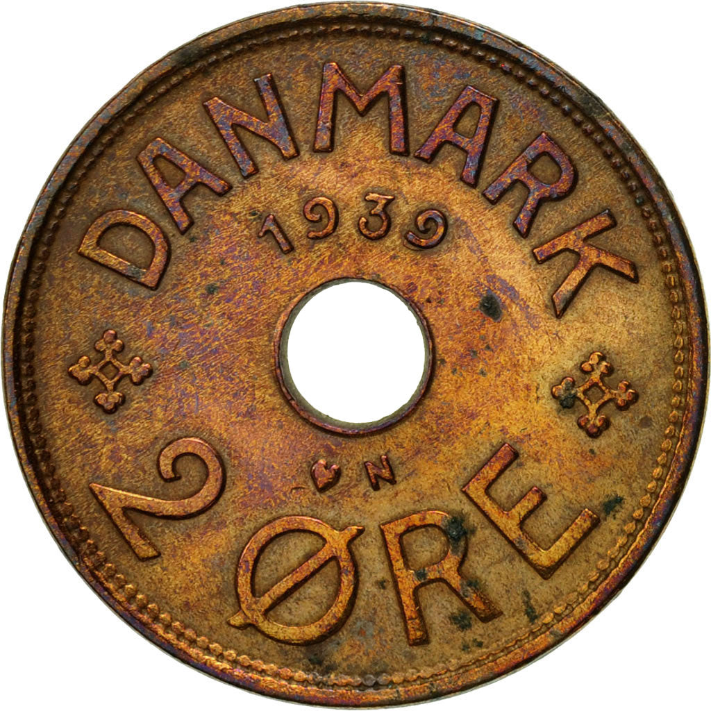 Coin, Denmark, Christian X, 2 Öre, 1939, Copenhagen, EF(40-45), Bronze
