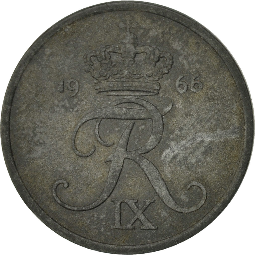 Coin, Denmark, Frederik IX, Ore, 1966, Copenhagen, EF(40-45), Zinc, KM:839.2