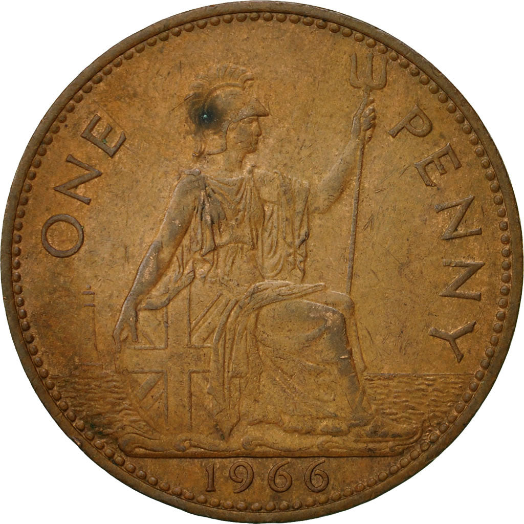 Coin, Great Britain, Elizabeth II, Penny, 1966, EF(40-45), Bronze, KM:897