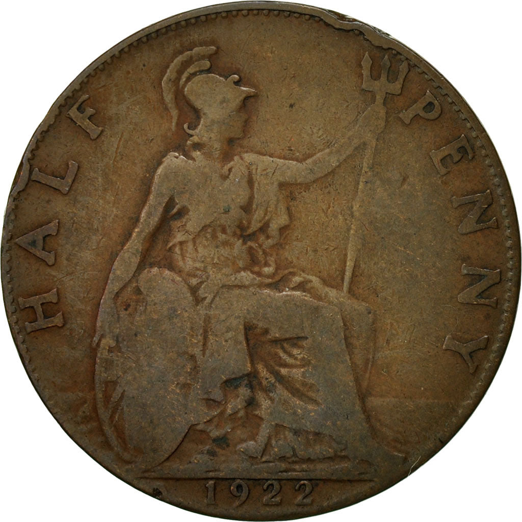 Coin, Great Britain, George V, 1/2 Penny, 1922, VF(20-25), Bronze, KM:809