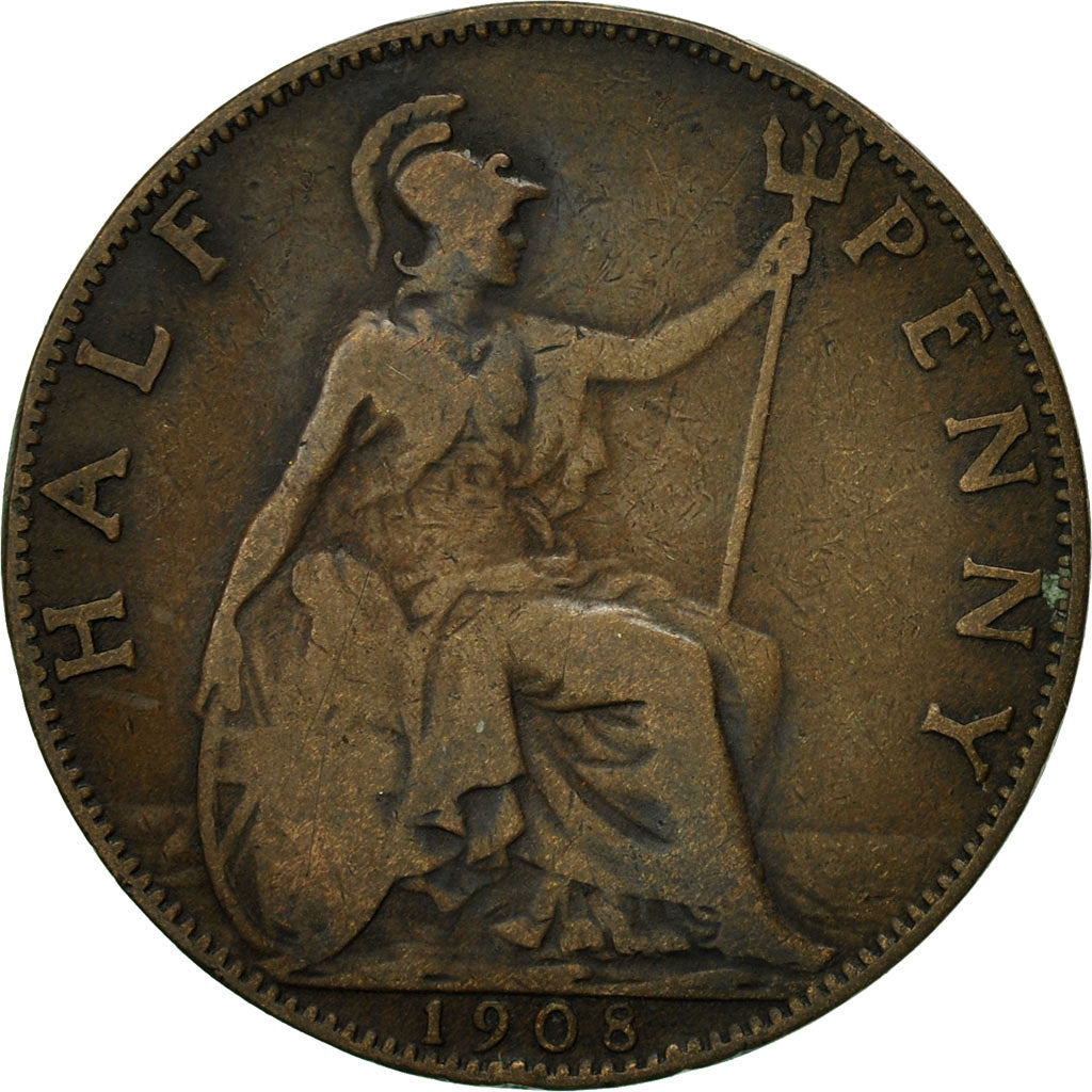 Coin, Great Britain, Edward VII, 1/2 Penny, 1908, VF(20-25), Bronze, KM:793.2