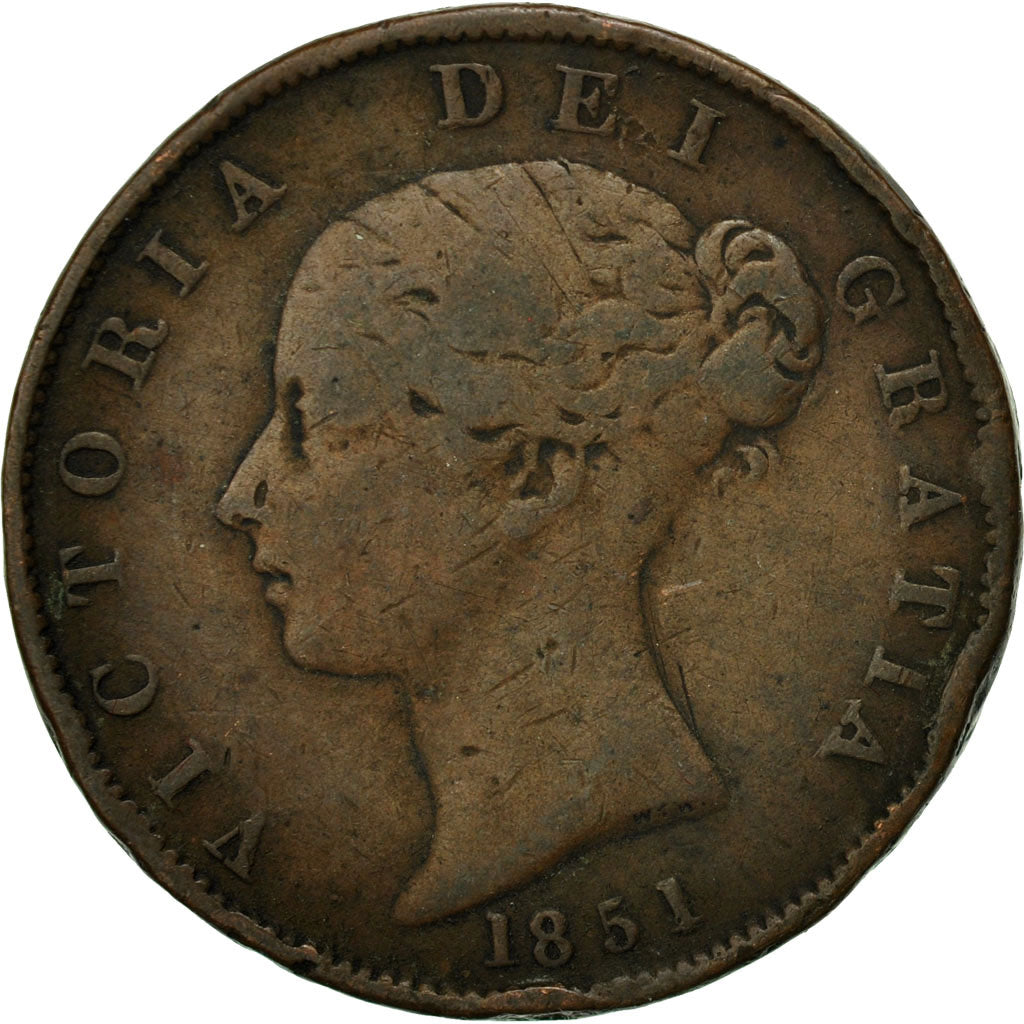 Great Britain, Victoria, 1/2 Penny, 1851, VF(20-25), Copper, KM:726