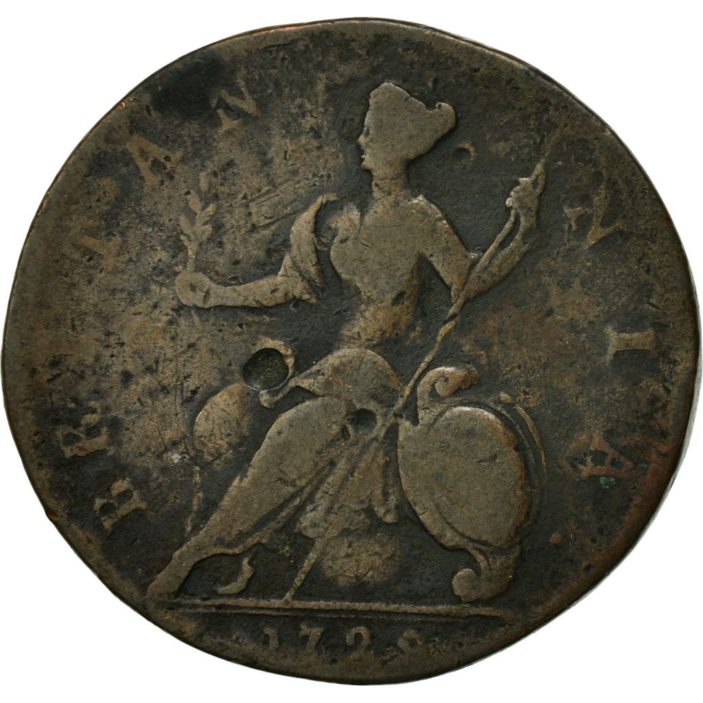 Great Britain, George II, 1/2 Penny, 1729, VF(20-25), Copper, KM:566
