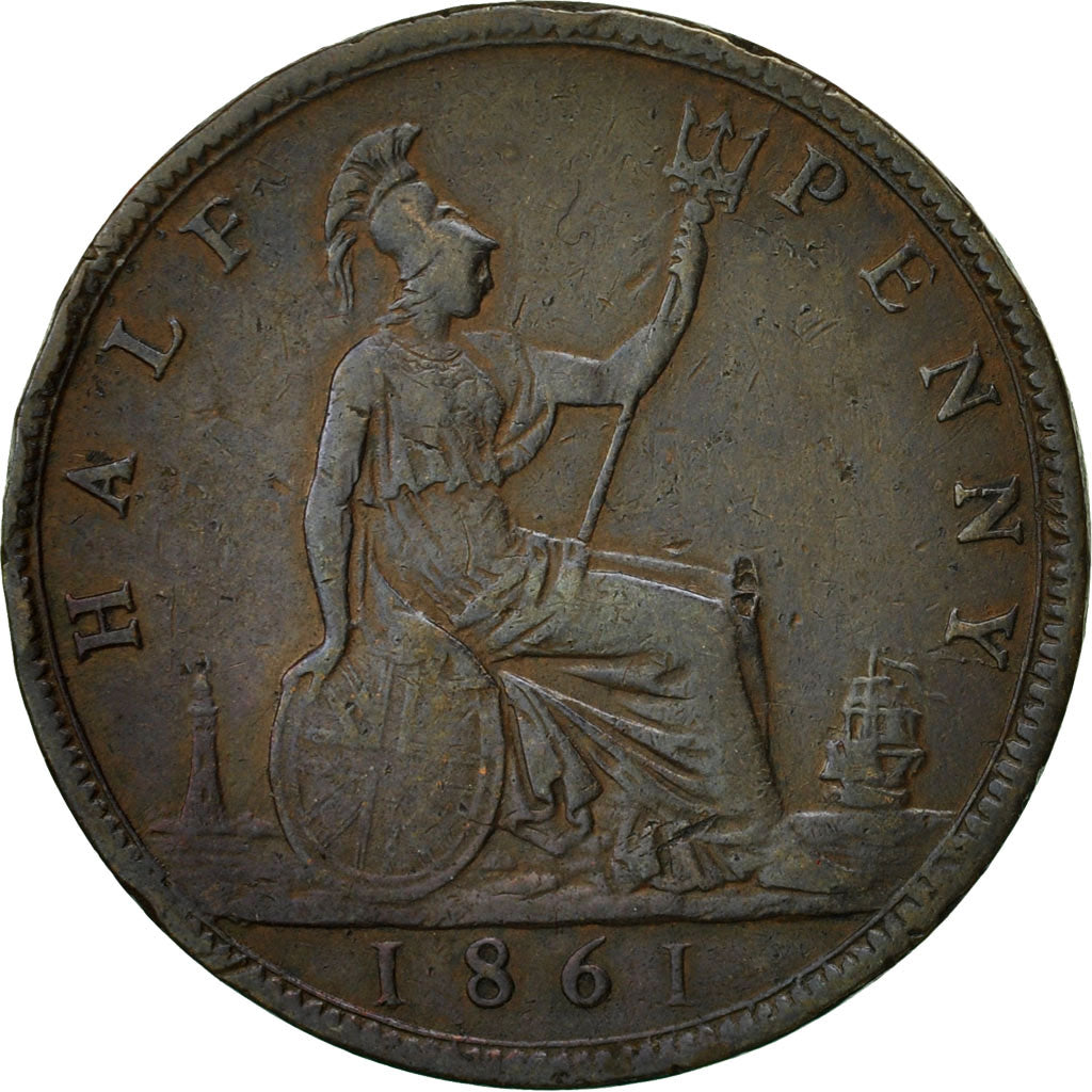 Great Britain, Victoria, 1/2 Penny, 1861, VF(30-35), Bronze, KM:748.2
