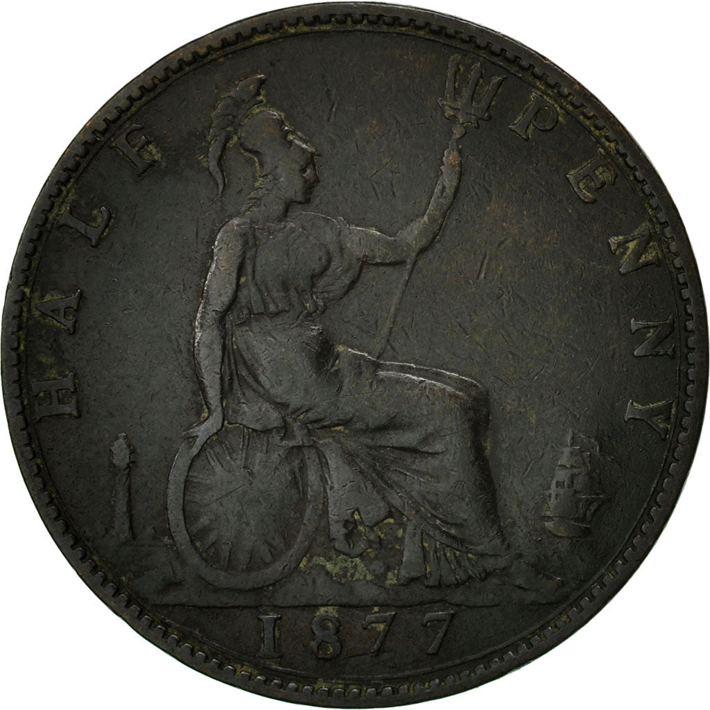 Great Britain, Victoria, 1/2 Penny, 1877, VF(30-35), Bronze, KM:754