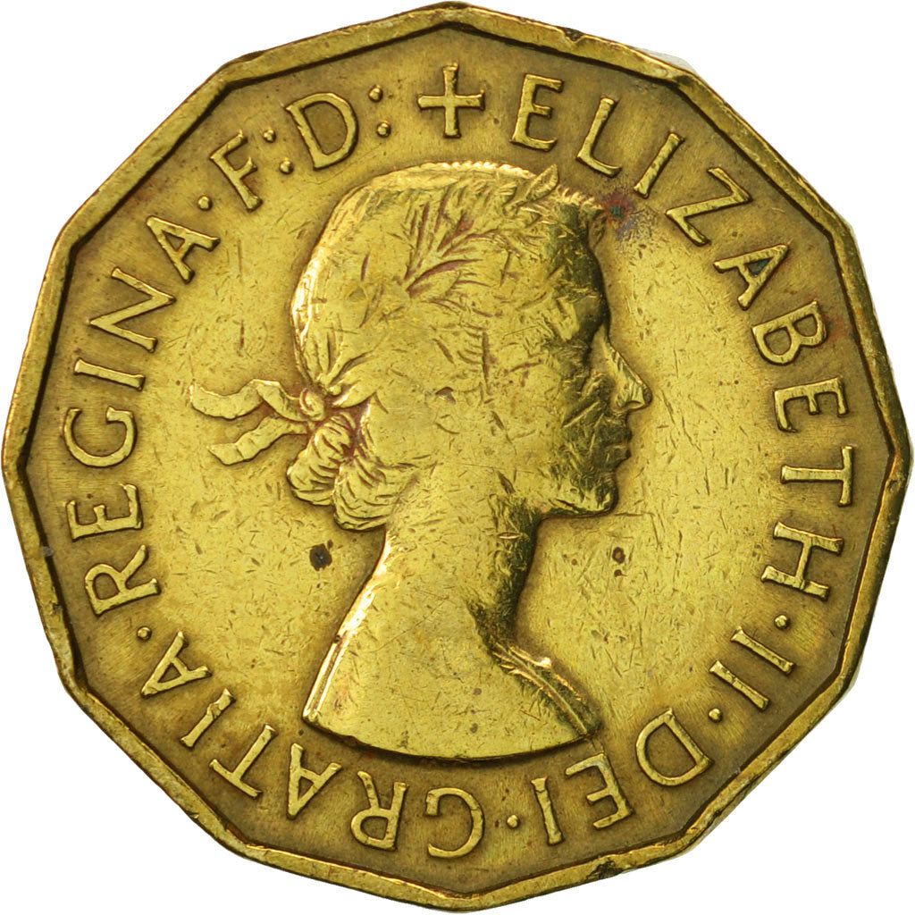 Coin, Great Britain, Elizabeth II, 3 Pence, 1956, VF(30-35), Nickel-brass