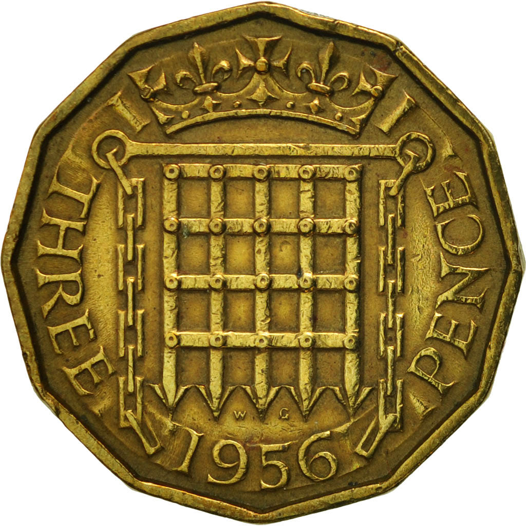Coin, Great Britain, Elizabeth II, 3 Pence, 1956, VF(30-35), Nickel-brass