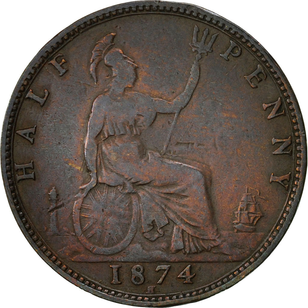 Great Britain, Victoria, 1/2 Penny, 1874, EF(40-45), Bronze, KM:748.2