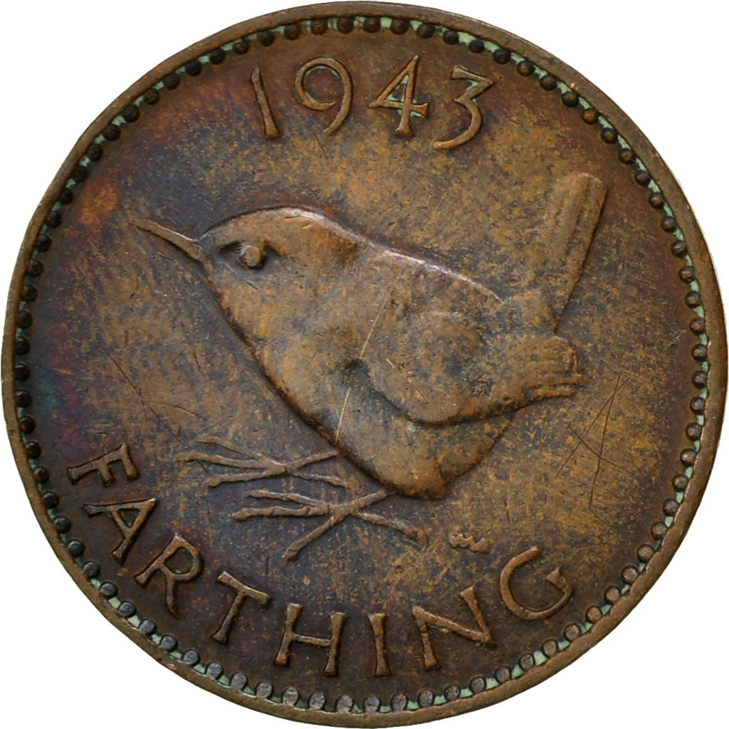 Coin, Great Britain, George VI, Farthing, 1943, EF(40-45), Bronze, KM:843