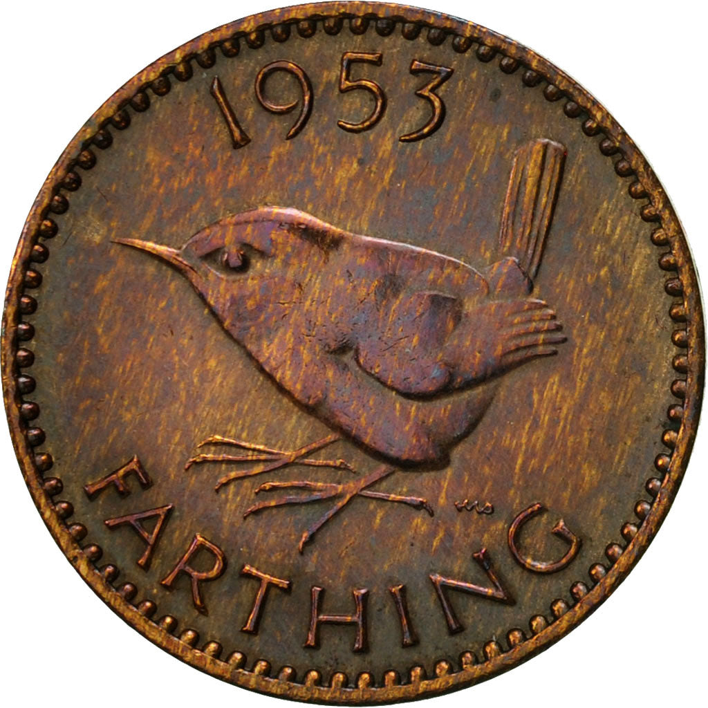 Coin, Great Britain, Elizabeth II, Farthing, 1953, EF(40-45), Bronze, KM:881