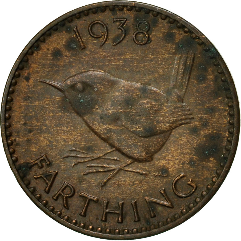 Coin, Great Britain, George VI, Farthing, 1938, AU(50-53), Bronze, KM:843