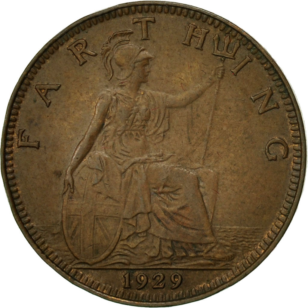 Coin, Great Britain, George V, Farthing, 1929, AU(50-53), Bronze, KM:825