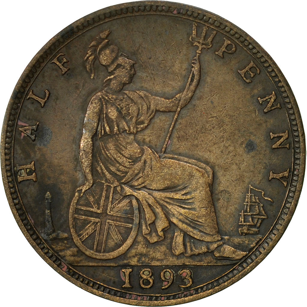 Great Britain, Victoria, 1/2 Penny, 1893, EF(40-45), Bronze, KM:754