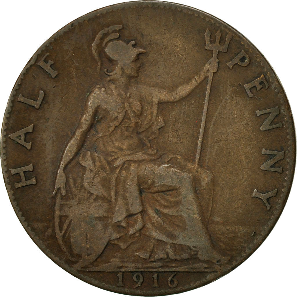 Coin, Great Britain, George V, 1/2 Penny, 1916, EF(40-45), Bronze, KM:809