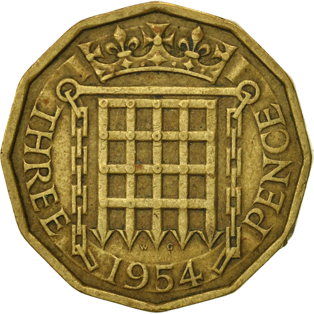 Coin, Great Britain, Elizabeth II, 3 Pence, 1954, EF(40-45), Nickel-brass