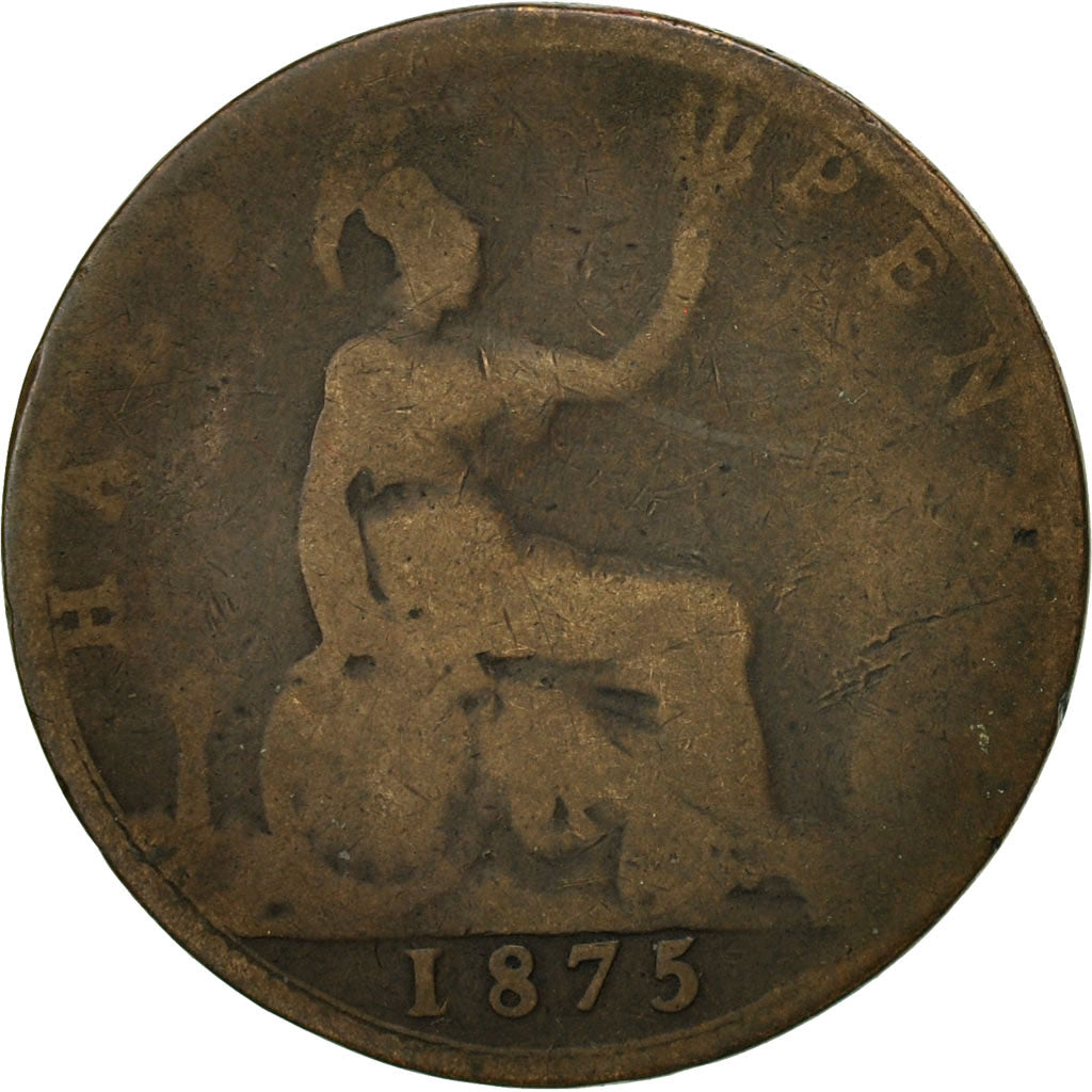 Coin, Great Britain, Victoria, 1/2 Penny, 1875, VG(8-10), Bronze, KM:754